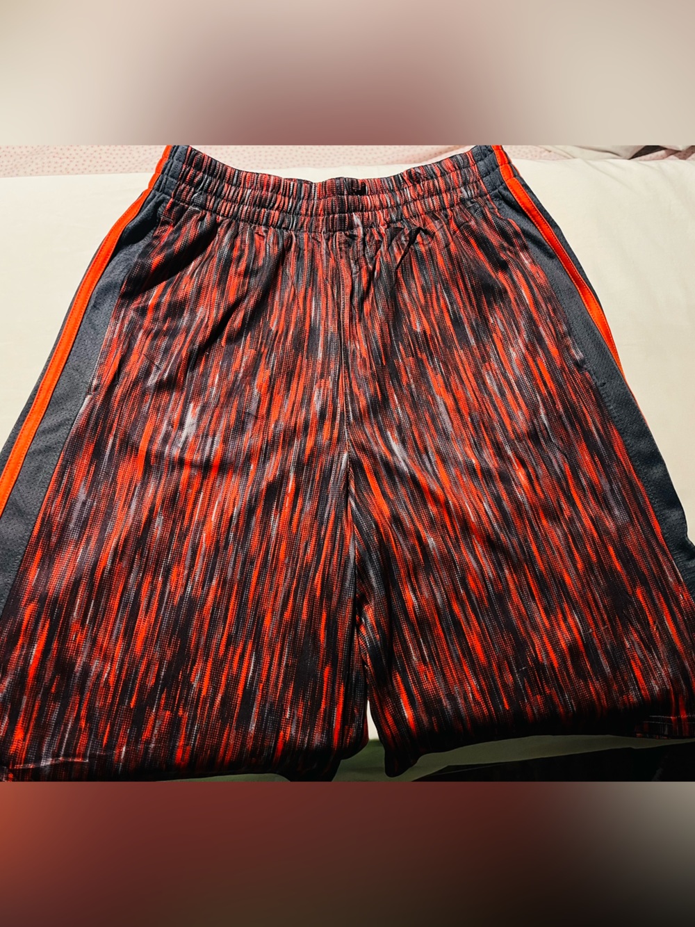 adidas Red and Black Striped Athletic Shorts